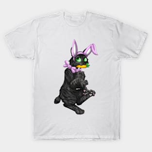 Bobtail BunnyCat: Black Tabby (Pink) T-Shirt